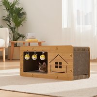 Kidkid 2 in 1 Cat House with Scratcher - Natural Wood Colour