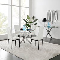 Novara 100cm Round Dining Table and 4 Milan Black Leg Chairs - White