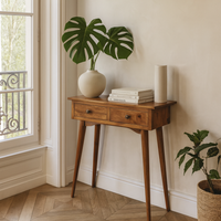 Parma Mini Mango Wood Hallway Console Table 2 Drawers - Brown