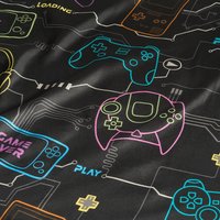 OHS Kids Fun Print Microfibre 25cm Fitted Bed Sheet Ultra Soft Black Gaming Black Single