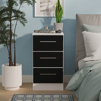 Worcester Ready Assembled 3 Drawer Bedside Cabinet - Black & White Matt