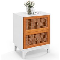 Rattan Nightstand Boho Accent Table - White