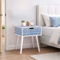 Santorini 1 Drawer Bedside Cabinet Chest Table Shabby Chic Blue - Blue