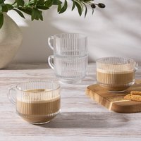 Pack of 4 Ribbed Stackable Glass Mugs - Clear