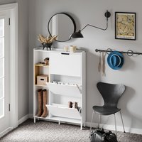 Slim Shoe Cabinet Shoe Storage with 3 Flip Drawers 3 Shelf - White