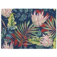 Tropical Flowers Glass Worktop Saver - Large Kitchen Cutting/Chopping Board - Blue