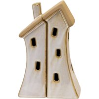 Four Candle Stone Glazed Ceramic Twin House Ornament