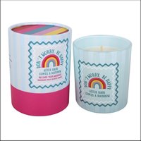 KDMD Dont Worry Be Happy Raspberry Milk Scented Candle in Blue Glass