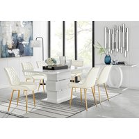 FurnitureboxUK, Apollo Table With Six Pesaro Gold Leg Chairs - Cream FurnitureboxUK, Apollo Table With Six Pesaro Gold Leg Chairs - Cream