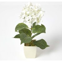 Homescapes Small Cream Artificial Hydrangea Flower in Cream Pot, 38 cm Tall - Natural