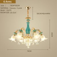 Chandelier Geniune K9 Crystal Blue Ceramic Gold Metal Arms Pendant Ceiling Lamp - Blue / 70cm