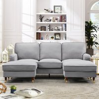 Artemis Home, Woodbury 218cm Wide U-Shaped Velvet Fabric Corner Sofa - Grey / 75kg Artemis Home, Woodbury 218cm Wide U-Shaped Velvet Fabric Corner Sofa - Grey / 75kg