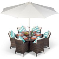 Savannah Round Rattan Patio Dining Set - Brown / 6
