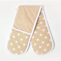 Beige Stars Cotton Double Oven Glove - Beige