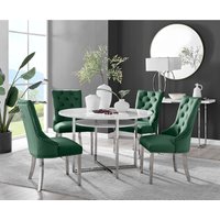 Adley White High Gloss Storage Dining Table and 4 Belgravia Chairs - Green