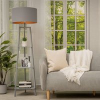 Hiru 3 Tier Shelf Floor Lamp with Metallic Lampshade - Grey