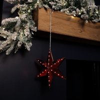 Battery Operated Light up Hanging Christmas Shooting Star Bauble with LEDs - Red