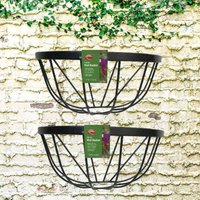 Garden Wall Trough Planter 16 Inch Wrought Iron Black Flower Basket - Black / 2