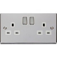 Polished Chrome 2 Gang 13A DP Ingot Twin Double Switched Plug Socket - White