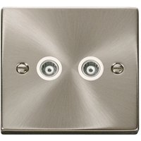 Satin Brushed Chrome Twin Isolated Coaxial Socket - White
