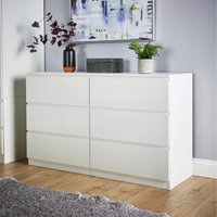 Home Source Lugano 6 Drawer Wide Chest of Drawers High Gloss Drawer Fronts - White