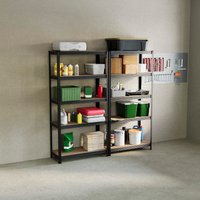 5 Tier Heavy Duty Adjustable Steel Garage Shelving Unit - 875kg Weight Capacity - Black / 2 / 180cm