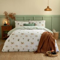 Pumpkin Spice Brushed Cotton Reversible Duvet Cover Set - White / King
