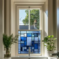 Nuxis Art Deco Stained Glass Privacy Window Film - Blue / 75cm