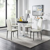 Giovani Grey Dining Table With Four Milan Black Leg Chairs - White