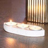 Geometric Ceramic Triple Tealight Holder for Ambient Lighting - White