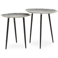 Silva Set Of Two Oak Effect Silver Top Side Tables - Silver
