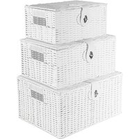 Resin Wicker Storage Basket Set With Lids Set of 3 - White