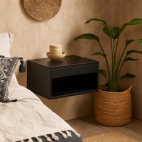 Cholet Square Bedside Table with 1 Drawer and Open Shelf - Black