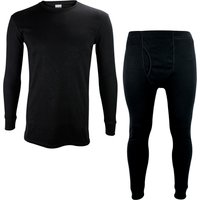 Mens Thermal Underwear Set | Fleece Lined Top & Long Johns Set - Black / Large