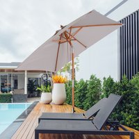 Outsunny Wooden Patio Umbrella Market Parasol - Grey