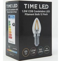 Small Candle COB LED Light Bulb 1.5W E14 - 12 Pack - Clear