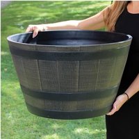 Wood Effect Barrel Plastic Garden Trough Planter - Bronze