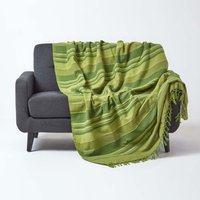 Cotton Morocco Striped Green Throw - Green / 150 x 200 cm