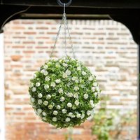 Artificial White Rose Topiary Ball - Green