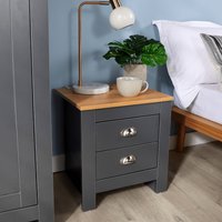 Home Source Camden 2 Drawer Bedside Table Bedroom Storage Unit - Graphite
