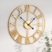 Roman Numerals Skeleton Wall Clock - Gold