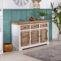 Solid Mango Wood Large Sideboard 3 Doors 3 Drawers White - White