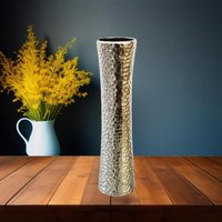 High Tall Vase Timeless Dimple Ceramic Flowers Pampas Grass - Silver