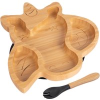 Bamboo Unicorn Baby Weaning Plate Fork Set - Black