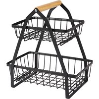 Livingandhome Detachable Fruit Basket with Wooden Handle - Black