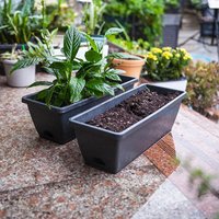 5 Piece Plastic Trough Planter Set with Drainage Base - Black / 50cm
