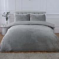 Chevron Faux Teddy Polyester Fleece Duvet Cover Set with Pillowcase - Silver / King