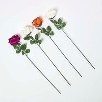 Set of 4 Artificial Autumn Rose Stems - Multi Colour