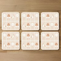 Cute Hand Drawn Unicorn, Rainbow and Cloud Designer Coaster Set - Brown