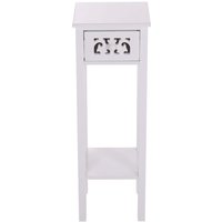 French-Style Slim Side Table with Drawer and Shelf - White